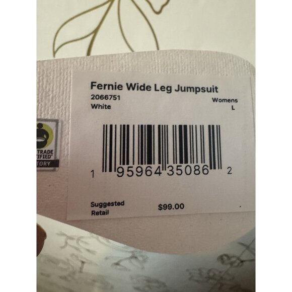prAna Fernie Wide Leg Jumpsuit Size Large  Swim Cover Up White Modal Gauze NWT - Picture 8 of 8
